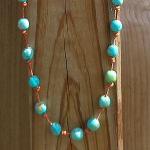 Kingman Turquoise Necklace, Knotted Leather Necklace, Turquoise and Leather, Southwestern Jewelry