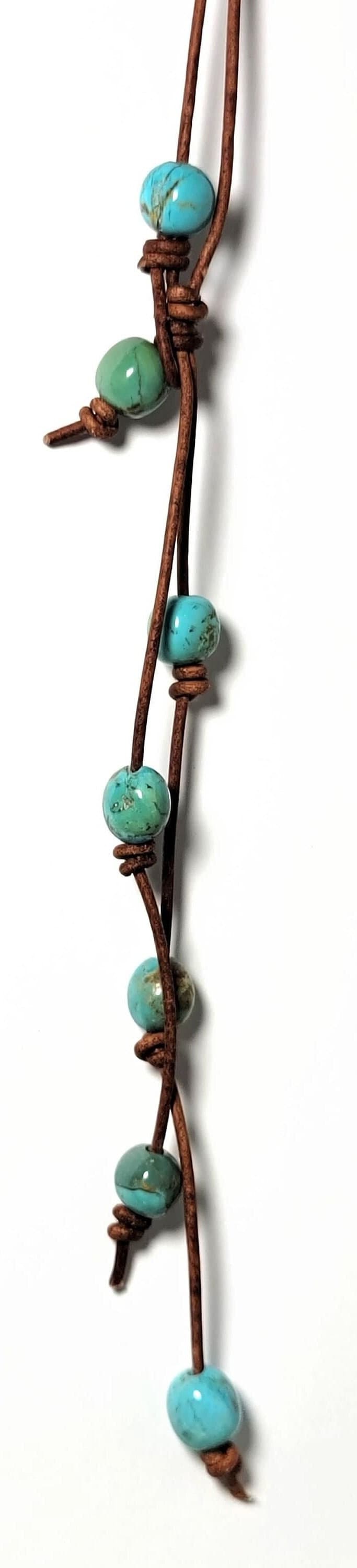 Turquoise Regalite Slab Necklace with Leather Ties 229h