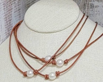 Single Pearl Necklace Leather Choker Necklace Pearl Choker Leather and Pearl Necklace Leather and Pearl Jewelry