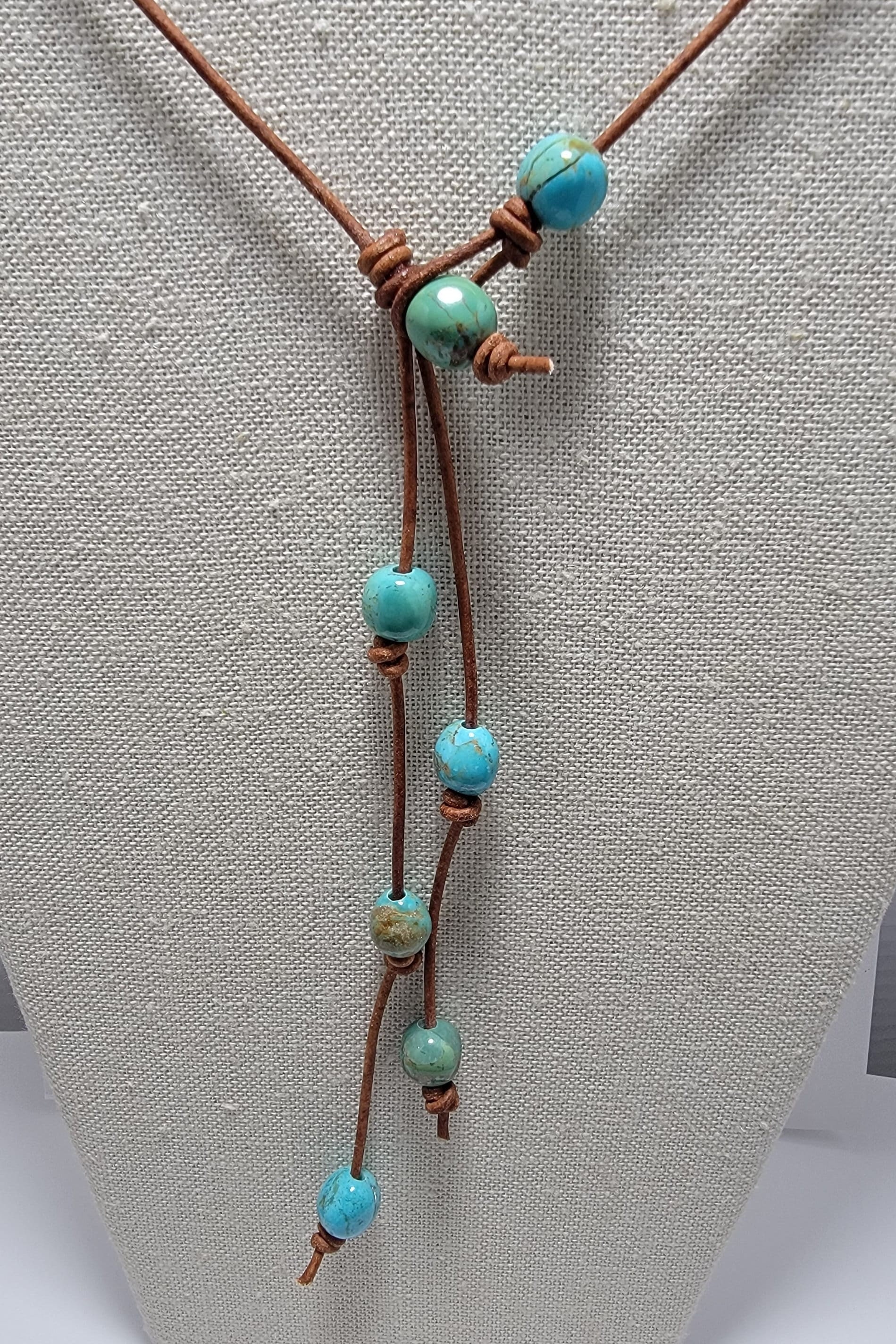 Leather Lasso Necklace with Turquoise Accents 251r