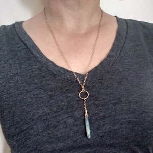 Blue Kyanite and Gold Dangling Necklace