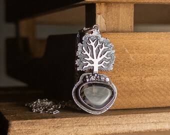 Tree of Life Sterling Silver Necklace - Montana Moss Agate Handmade Metalsmith Handcrafted Artisan Jewelry Lapidary Pendant