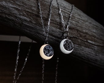 Silver Crescent Celestial Moon Charm Necklace - Handcrafted Sterling Silver Lunar Jewelry - Metalsmith Fine Jewelry