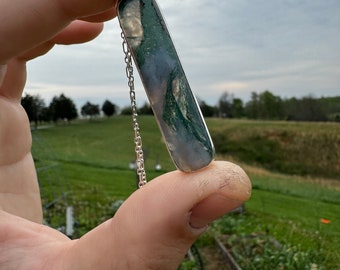 Moss Agate Natural Stone Crystal Necklace - Handmade Sterling Silver Metalsmith Jewelry