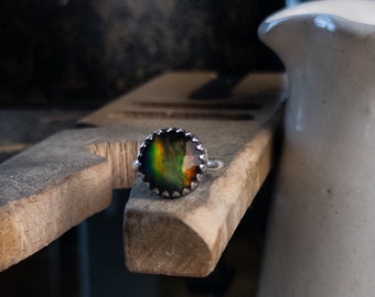 Faceted Rainbow Rainbow Aura Opal Handcrafted Sterling Silver Ring - Handmade Metalsmith Jewelry - Kentucky Artist - Size 8