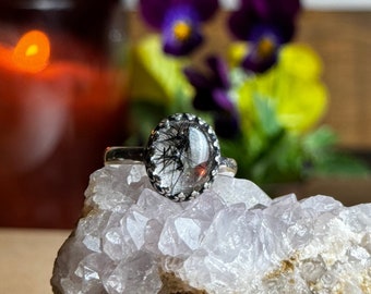 Black Tourmaline Quartz Handcrafted Sterling Silver Ring - Handmade Metalsmith Jewelry - Kentucky Artist - Size 7