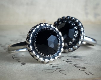 Faceted Black Onyx Chalcedony Stone Handcrafted Sterling Silver Ring - Handmade Metalsmith Jewelry - Kentucky Artist - Size 7