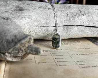 Moss Agate Necklace - Handmade Sterling Silver Natural Stone Pendant - Lapidary Artist Metalsmith Jewelry