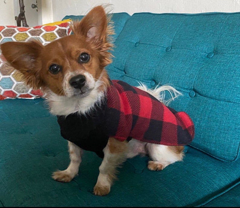 Buffalo Plaid Fleece Dog Coat Red & Black Checked Stretchy Etsy
