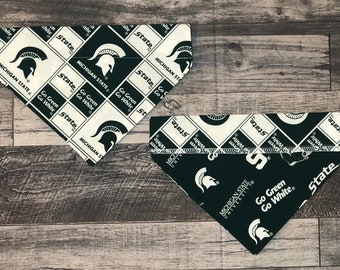 Michigan State Spartans Over Collar Dog Bandana, MSU Pet Scarf, Reversible