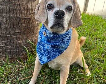 Snowflakes Dog Over Collar Bandana, Christmas Pet Scarf, Reversible