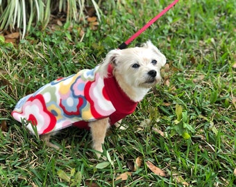 Retro Flowers Fleece Dog Coat, Stretchy Dog Sweater