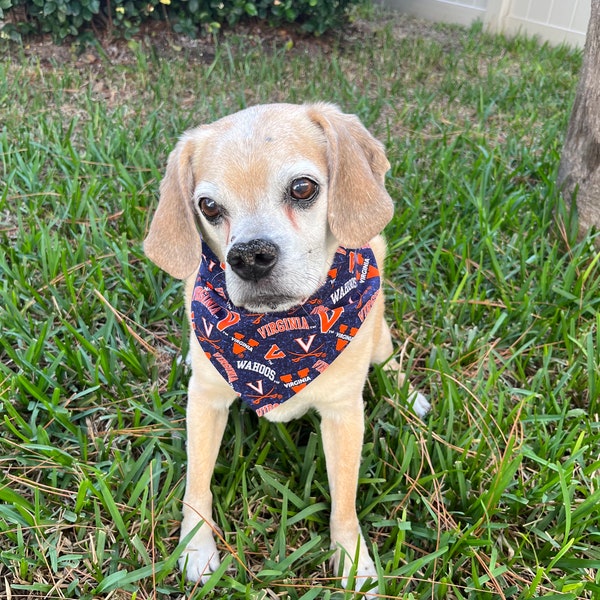 Virginia Wahoos Over Collar Dog Bandana, UVA Cavaliers Pet Scarf, Reversible