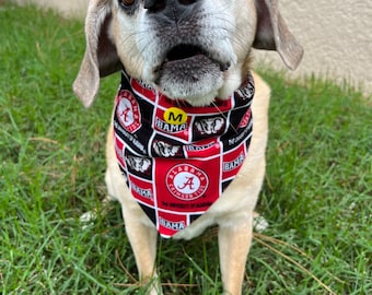 Alabama University Crimson Tide Over Collar Dog Bandana, College Football Pet Scarf, Reversible