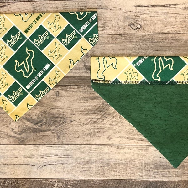 University of South Florida Over Collar Dog Bandana, USF Bulls College Football Pet Scarf, Reversible