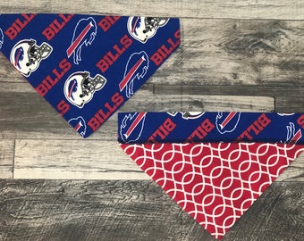 Buffalo Bills Over Collar Dog Bandana, NFL Pet Scarf, Reversible