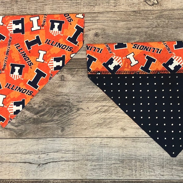 University of Illinois Urbana-Champaign Over Collar Dog Bandana, Pet Scarf, Reversible