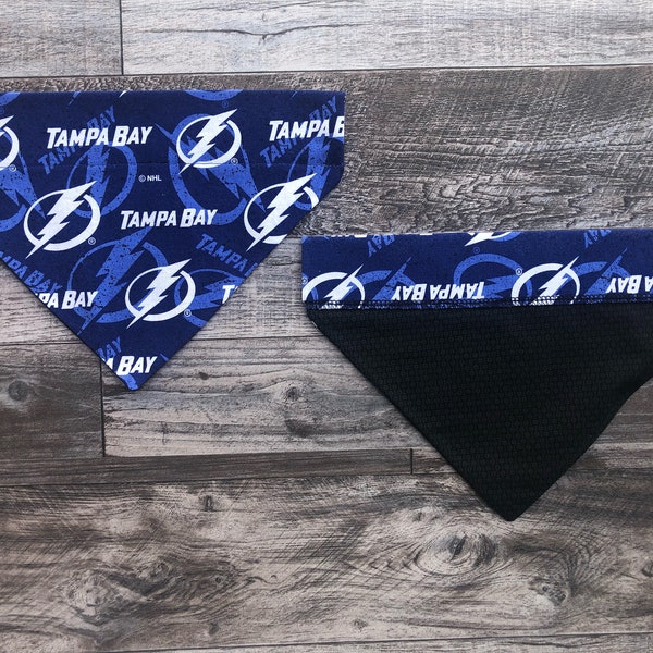 Tampa Bay Lightning Over Collar Dog Bandana, NHL Pet Scarf, Reversible