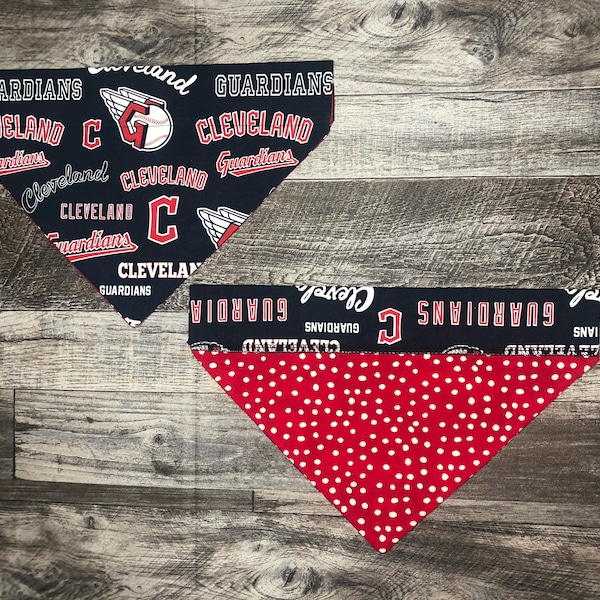 Cleveland Guardians Over Collar Dog Bandana, MLB Pet Scarf, Reversible