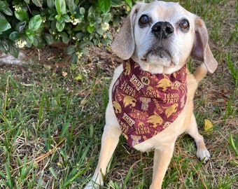 Texas State Over Collar Dog Bandana, Bobcats Pet Scarf, Reversible