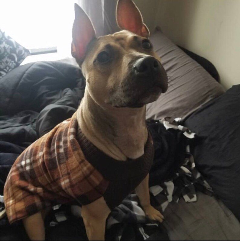 Brown Plaid Fleece Dog Coat Stretchy Dog Sweater Etsy