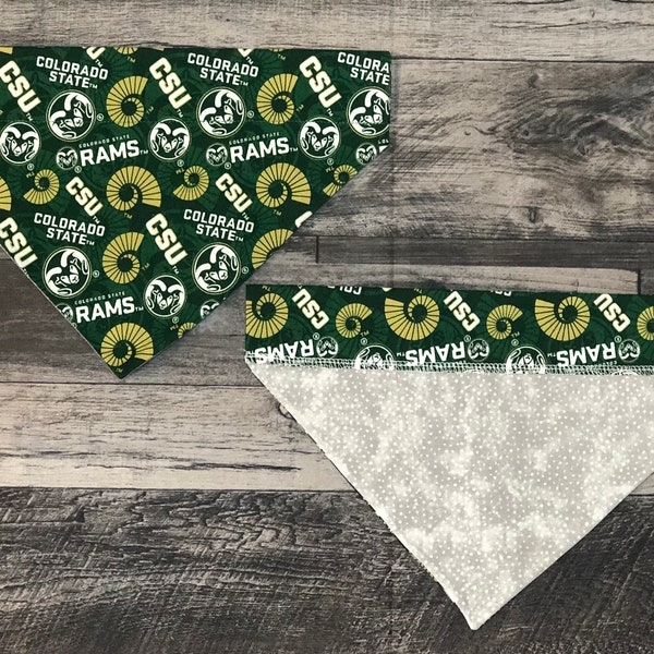 Colorado State Rams Over Collar Dog Bandana, CSU Pet Scarf, Reversible