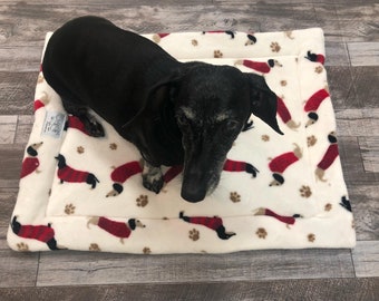 Dachshunds in Sweaters Pet Crate Bed or Pad | Doxie Dog Bed