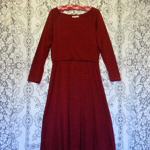 Beautiful Vintage Coldwater Creek Tea Length Red/Black Knit A-Line Dress, Volup Size 14, Warm & Comfy, Perfect Winter Dress!