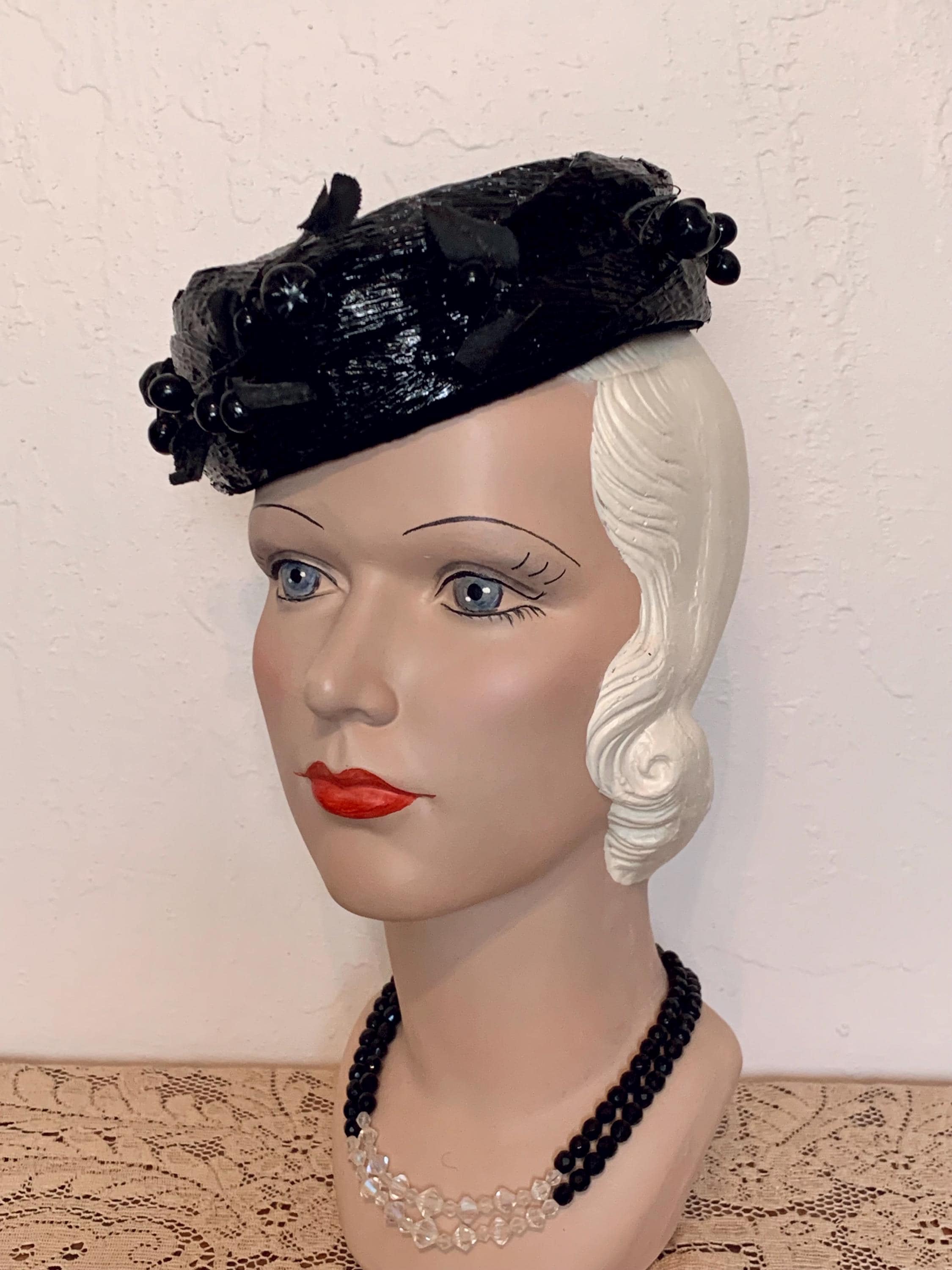 Vtg 50s 60s Demi Chapeau By Mr. John NY With Netting & Leaf 