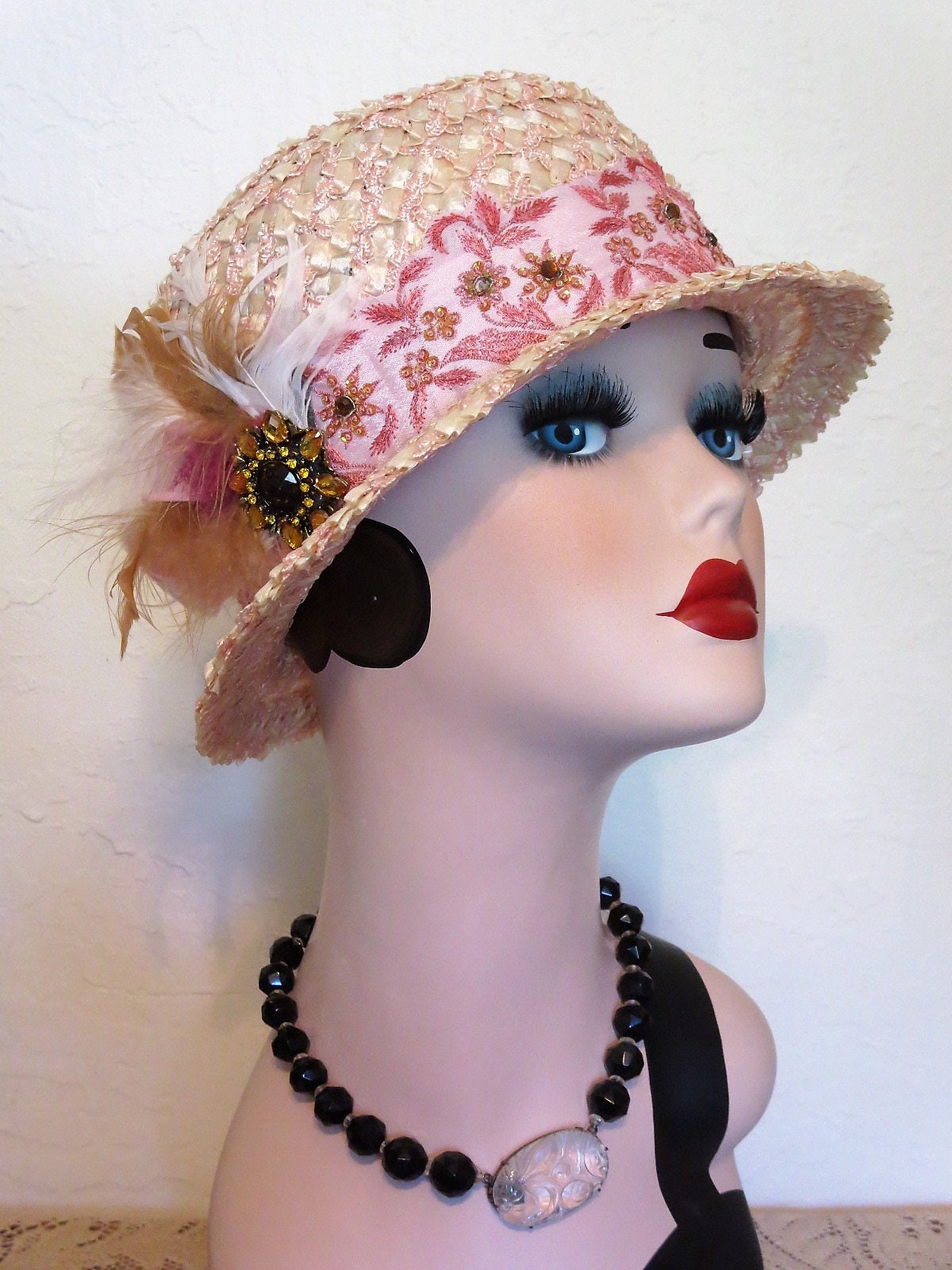 NEW Handmade Spring Sun Hat, Blush Pink, Women Size Small Pink Flower Sun Hat - Etsy main image 4