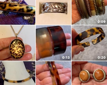 Vintage 50’s-80’s Animal Magnetism Jewelry 17 Piece Lot. Sterling Silver, Leopard Print, Lucite Faux Tortoiseshell, Art Glass and More!