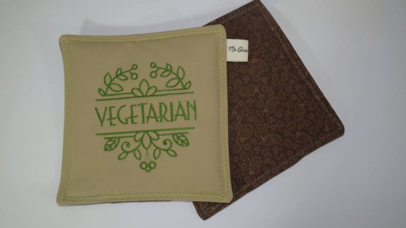 Vegetarian Kitchen Decor Embroidered Hot Pads Vegan Kitchen Decor Organic Kitchen Decor Pot Holders Embroidered Organic Pot Holders
