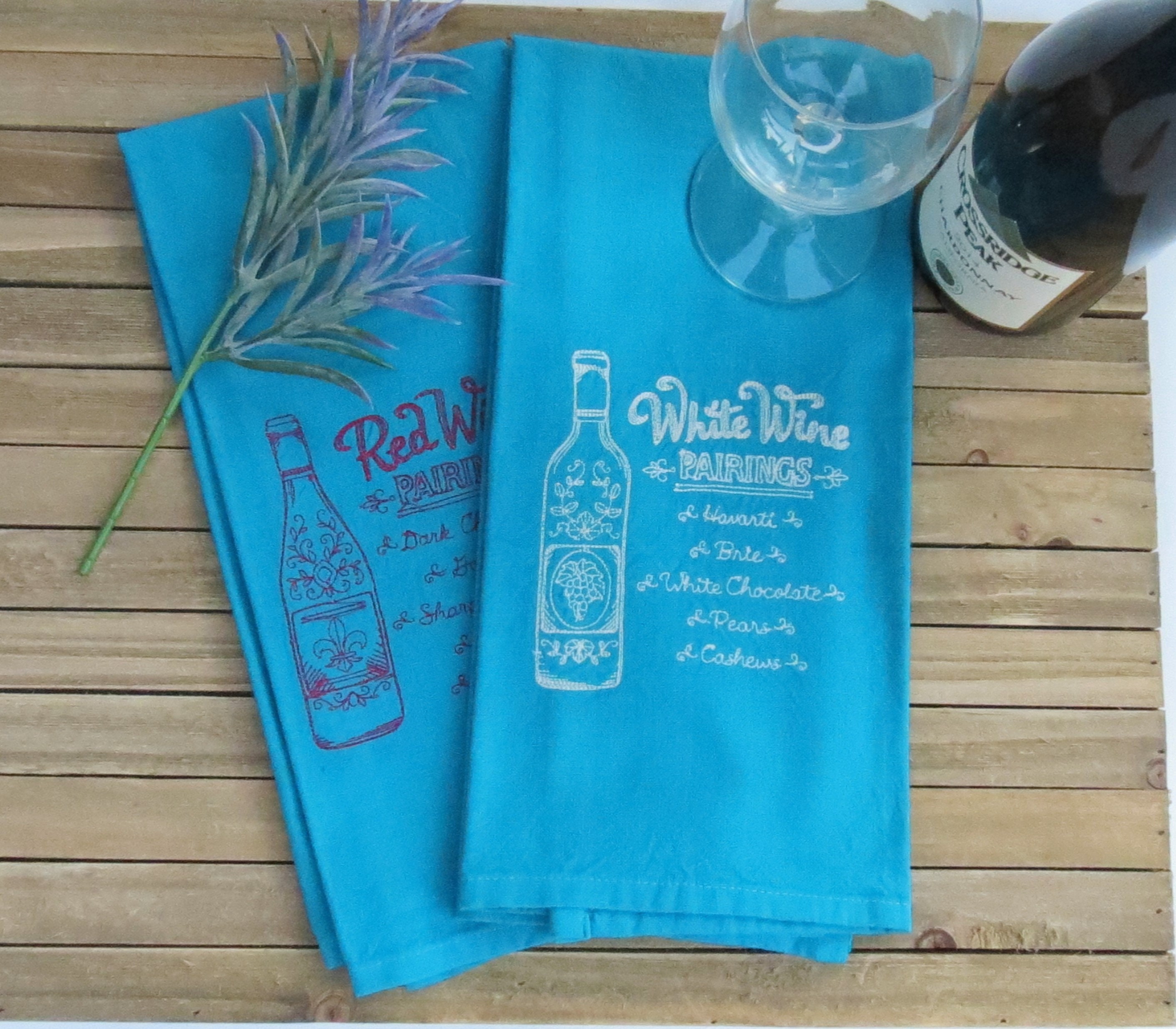 Wine Pairing Embroidered Dish Towels Wine Gift Gift for Wine Etsy Canada