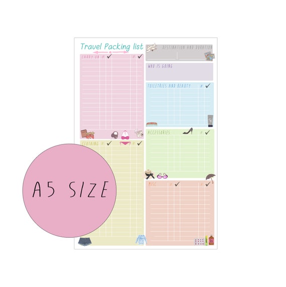 A5 Size Travel Packing Checklist Printable for Filofax Kikki | Etsy