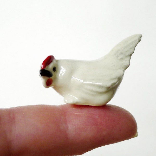 Chicken Miniature, Bone China Animal Figurine, Porcelain Animal, Vintage Mid Century Shadow Box Terrarium Ceramic Hen Collectible Figurine