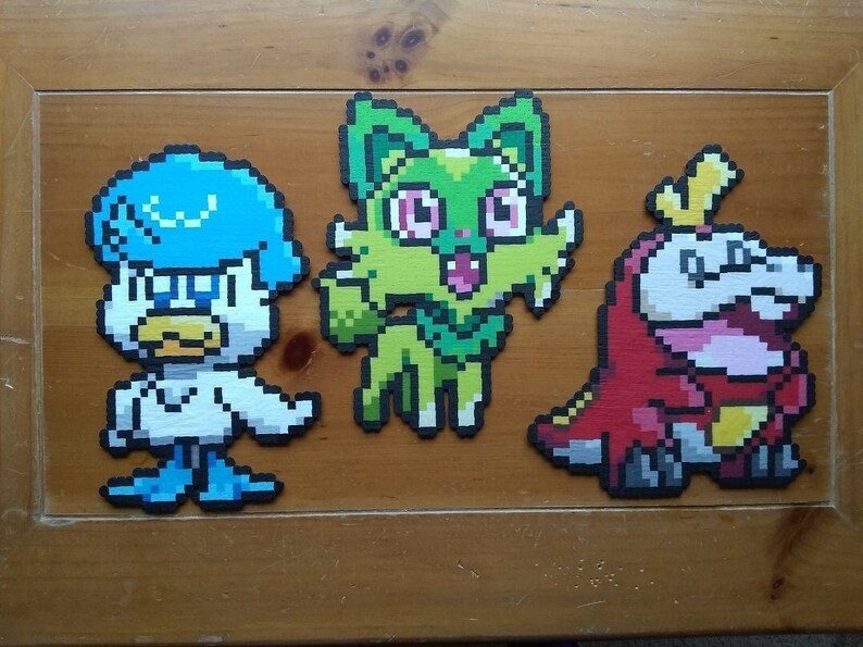 Sprigatito, Fuecoco, and Quaxly Pokemon Perler Sprites Etsy