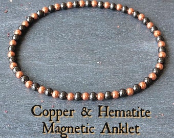 Genuine Copper & Magnetic Hematite Anklet // Stimulates Energy Flow - Wonderfully Protective and Grounding