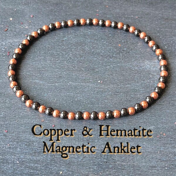 Genuine Copper & Magnetic Hematite Anklet // Stimulates Energy Flow - Wonderfully Protective and Grounding