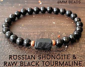 Russian Shungite & Raw Black Tourmaline with Untreated Copper // 6mm Beads - Stimulates Energy Flow - EMF Shield - Wonderfully Protective