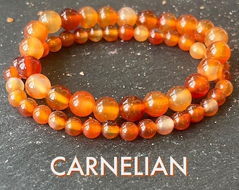 Mala de muñeca de cornalina natural // Grado AA - Cristales de 6 mm u 8 mm - Motivación + Pasión - Apoyo del chakra sacro - Autoconfianza + Coraje