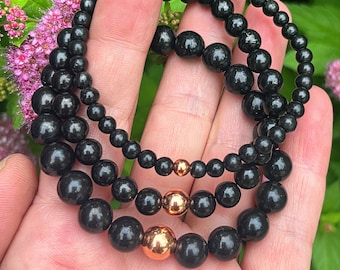 The Russian Shungite Stack // 4mm, 6mm, 8mm Beads - Root Chakra Support - Stimulates Energy Flow - EMF Shield - Protective