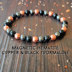 Copper, Magnetic Hematite & Black Tourmaline Wrist Mala // Stimulates Energy Flow - Wonderfully Protective and Grounding