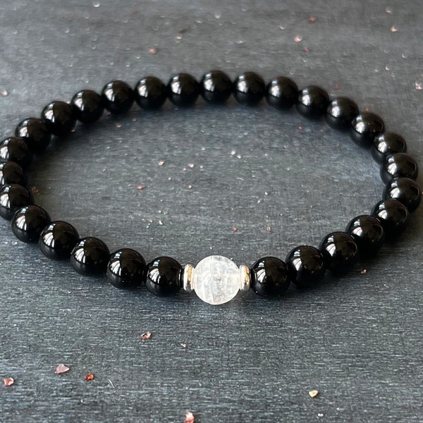 Full Moon Wrist Mala  //  AAA Black Tourmaline & AAA Moonstone, Surrender to the Rhythm of Life - Goddess Energy