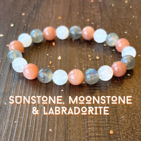 Sunstone, Moonstone & Labradorite Wrist Mala  //  Connection to the Divine Feminine - Goddess Energy - Trusting Our Intuition