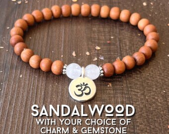 Sandalwood with your Choice of Gemstone Wrist Mala // Emotionally Soothing - Wonderfully Grounding