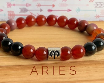 Aries Zodiac Wrist Mala  //  Carnelian - Black Onyx - Sardonyx - Mookaite Jasper