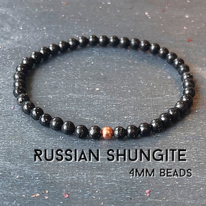 4mm Russian Shungite & Untreated Copper // Root Chakra Support - Stimulates Energy Flow - EMF Shield - Wonderfully Protective