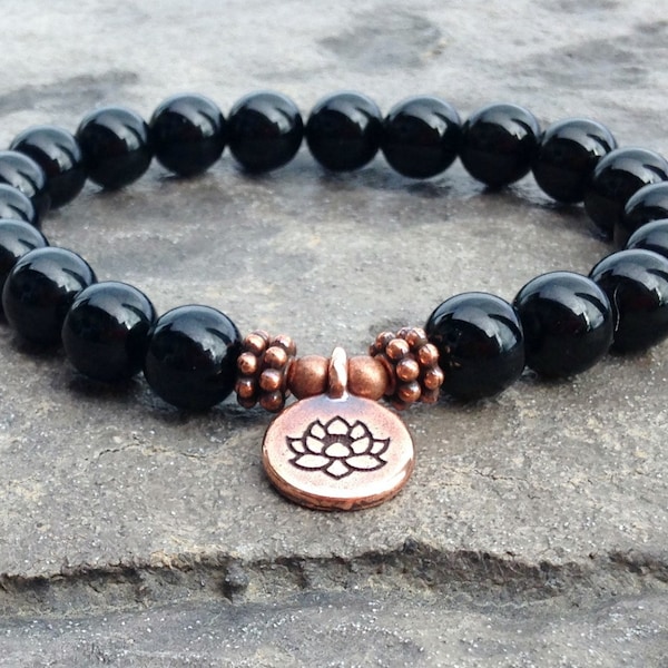 AAA Genuine Black Tourmaline Wrist Mala  //  8mm crystals, Shield from Negative Energy - Grounding the Root Chakra