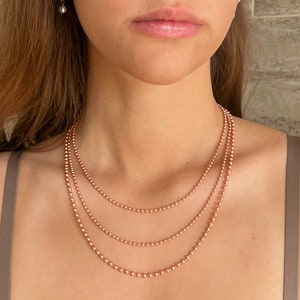 Colar de corrente de esferas de cobre natural genuíno / corrente de 2,4 mm - Cura de cobre bruto e fluxo de energia