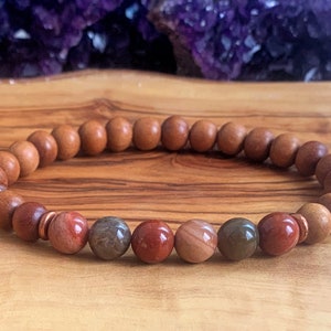 AA Grade Petrified Wood & Sandalwood Wrist Mala // Healing the Root Chakra -  Personal Transformation - Abundance